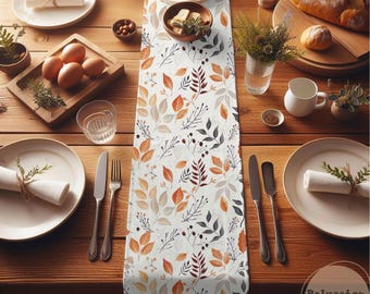 Autumn Leaf Pattern Thanksgiving Table Runner, Harvest Decor, Dining Room Centerpiece, Cotton Poly Blend Table Linen, Gift for Hostess,