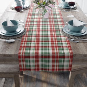 Christmas Plaid Table Runner, Holiday Decor, Polyester Runner, Festive Tablecloth, Elegant Home Dining, Red & Green Xmas Decoration
