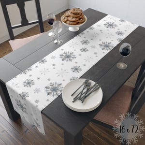 Table Runner, Shimmery Winter Wonderland snowflake Holiday Decor, Christmas Silver Blue Festive Home Cotton Poly, Winter Table Decor,
