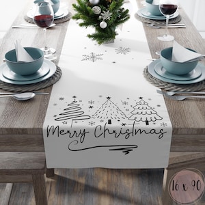 Christmas Table Runner, Cotton Poly Holiday Decor, Modern Black White Festive Dining snowflakes Winter Wonderland, Festive Kitchen Decor,