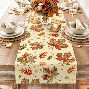 Patchwork Inspired Fall Table Runner Autumn Maple Leaves Thanksgiving Decor Farmhouse Table Runner Cottage Kitchen Decor image 2
