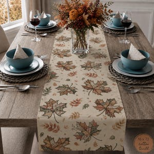 Patchwork Inspired Fall Table Runner Autumn Maple Leaves Thanksgiving Decor Farmhouse Table Runner Cottage Kitchen Decor image 4