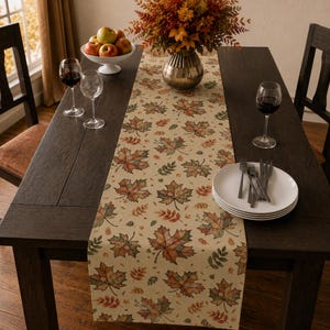 Patchwork Inspired Fall Table Runner Autumn Maple Leaves Thanksgiving Decor Farmhouse Table Runner Cottage Kitchen Decor image 9