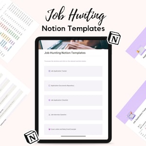 Job Hunting Notion Template, Job Tracking Digital Planner, Career Plan, Interview Question, Job Application, Resume/CV, Job Application