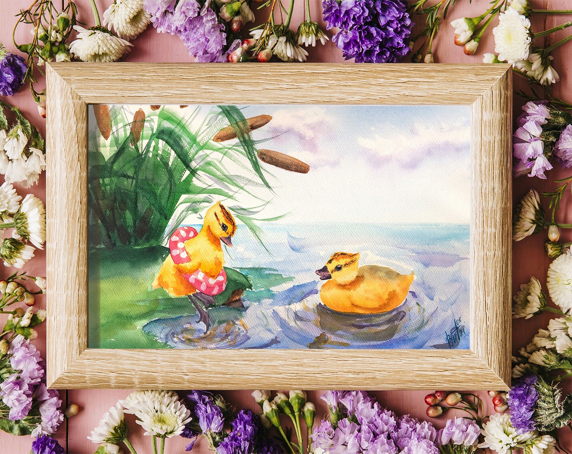 Ducklings Painting Birds Art Print Watercolor Baby Ducks Wall Etsy