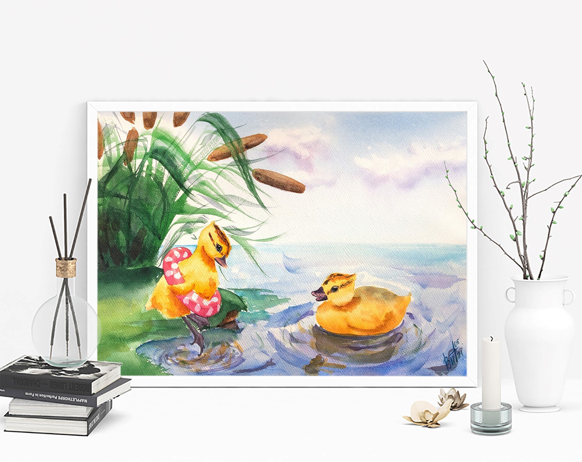 Ducklings Painting Birds Art Print Watercolor Baby Ducks Wall Etsy