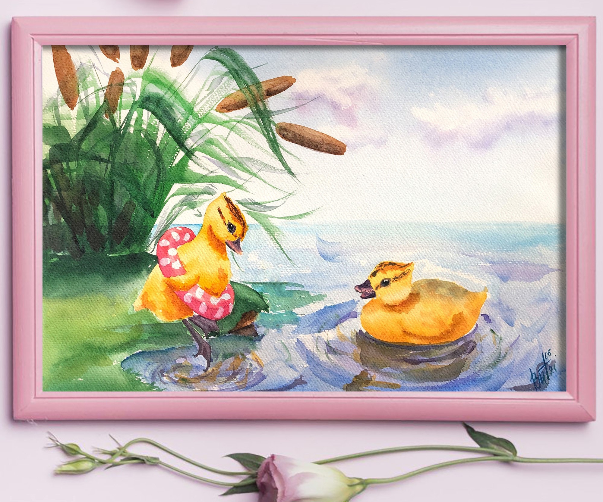 Ducklings Painting Birds Art Print Watercolor Baby Ducks Wall Etsy