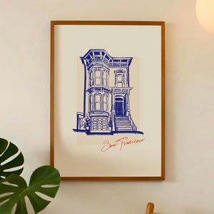 San Francisco Victorian House Illustration Home Digital Print House Portrait Nostalgic Art Architecture Homemade Wall Art Building Sketch