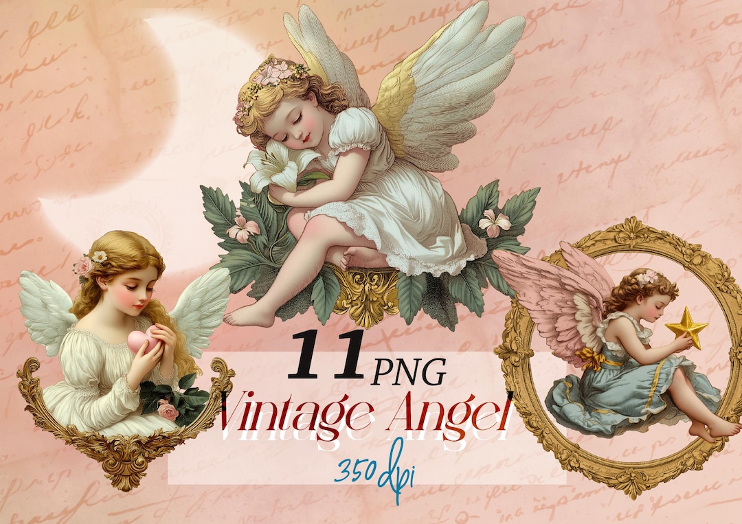 Angels Graphic PNG Retro Style Art Vintage Retro Clipart Angels Clip ...