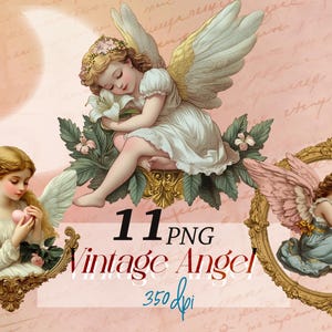 Angels Graphic PNG Retro Style Art Vintage Retro Clipart Angels Clip Art Printable Angels Christmas Clipart Holiday Graphic Snow Angel junk