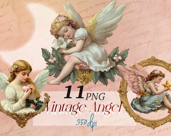 Angels Graphic PNG Retro Style Art Vintage Retro Clipart Angels Clip Art Printable Angels Christmas Clipart Holiday Graphic Snow Angel junk
