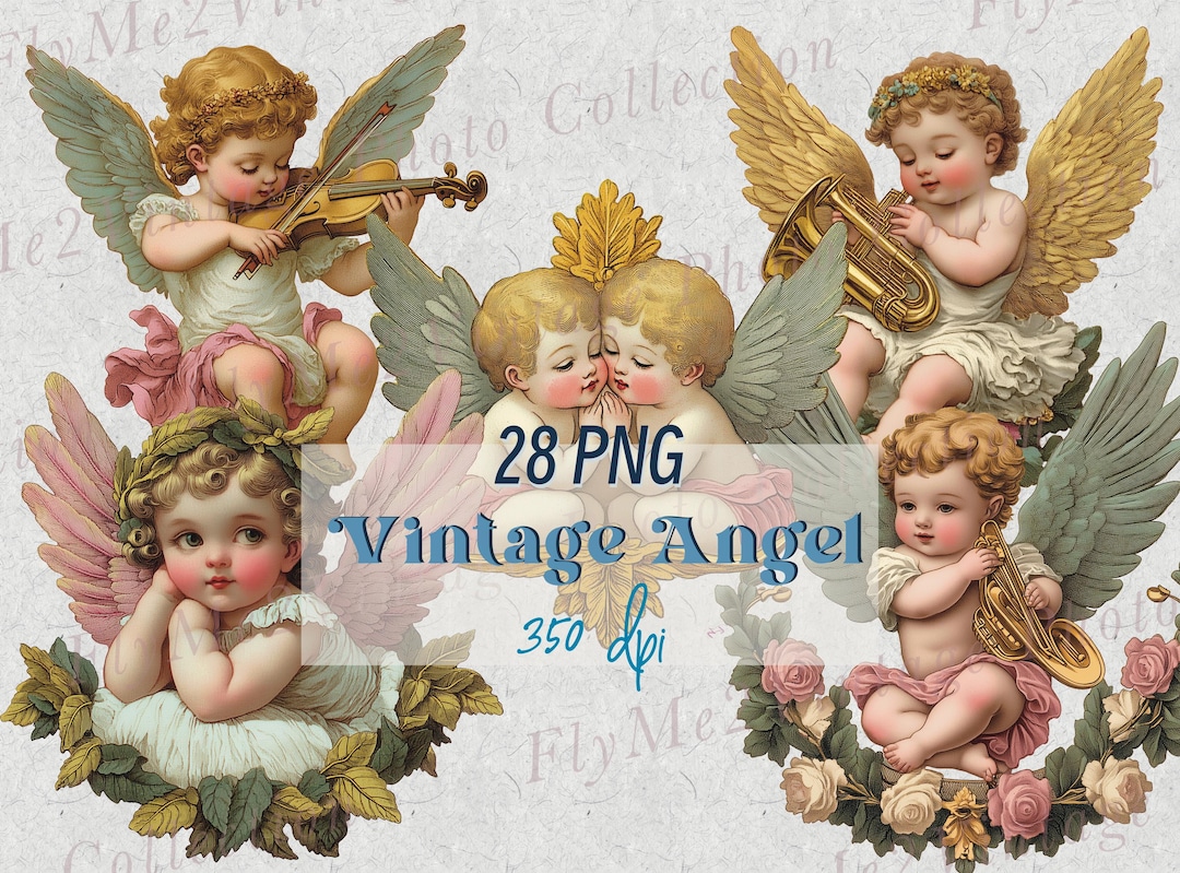 Angels Graphic PNG Retro Style Art Vintage Retro Clipart Angels Clip ...