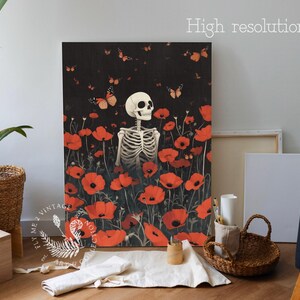 Skeleton Halloween Wall Art PRINTABLE Poster Vintage Digital Download Oil painting Art Decor Halloween Prints Skeleton Prints Skeleton Print
