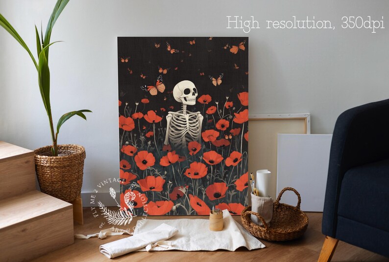 Skeleton Halloween Wall Art PRINTABLE Poster Vintage Digital Download Oil painting Art Decor Halloween Prints Skeleton Prints Skeleton Print
