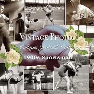 Diário vintage fotos digitais retratos imprimíveis 1900s desportista kit de colagem de coisas efêmeras para scrapbooking suprimentos diário esporte