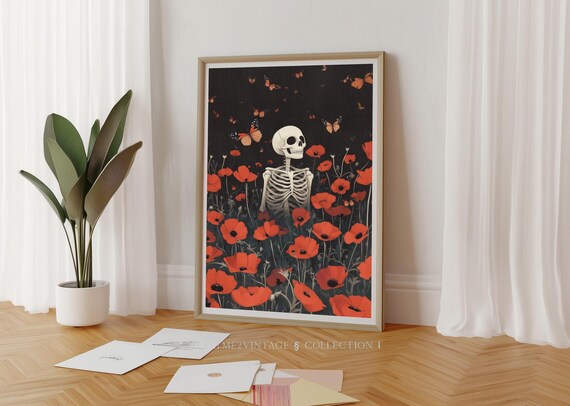 Skeleton Halloween Wall Art PRINTABLE Poster Vintage Digital Download Oil painting Art Decor Halloween Prints Skeleton Prints Skeleton Print