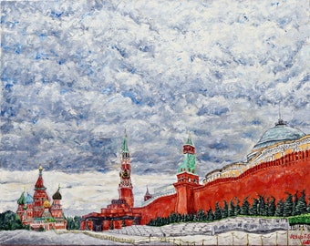 Moscow beloved homeland. Impressionism. High size. Urban landscape. Colorfull. Russia. longer rooms. red and gray abstract .hall dining rooms