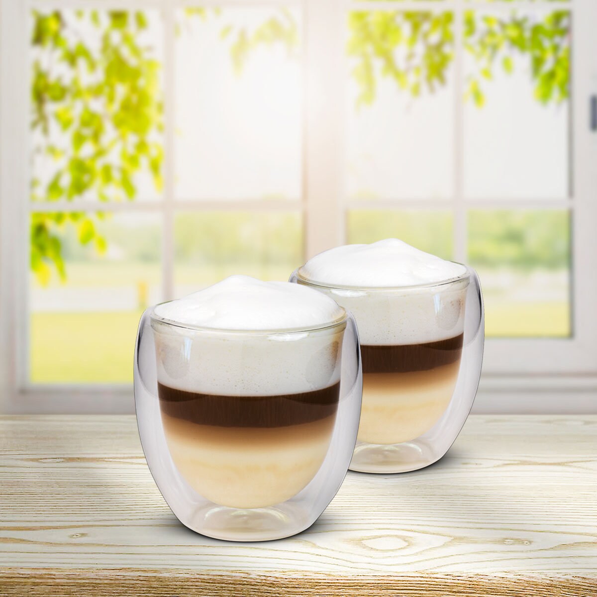 Cappuccino Double Wall Glass Set of 2 | Cappuccino Coffee Glass | Thermgolas | Double-walled Coffee Glass