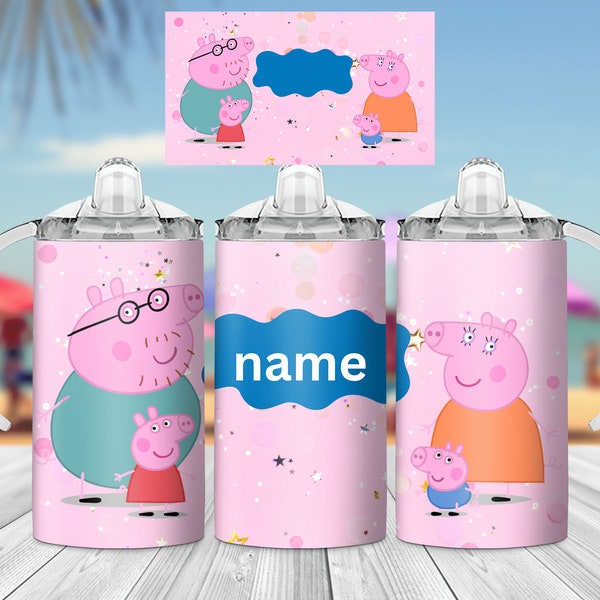 Pig Family Sippy Cup Sublimation design template 12oz Tumbler wrap Pig Sublimation template sippy cup wrap Digital Download PNG