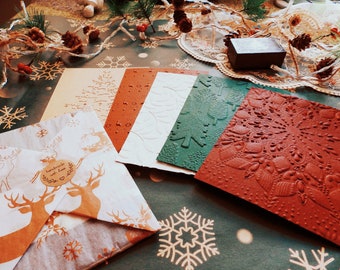 Christmas Embossed Paper set 10 sheets Crafts paper bundle embossed textured paper for card making scrapbooking Journaling Junk Journal