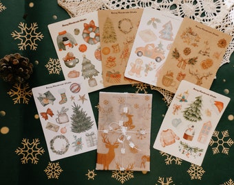 3 Pcs Christmas Sticker Pack |Festive Kraft, Washi,Matte |Bullet Journals,BUJO Sticker,Scrapbooking,Journaling Christmas gift for her