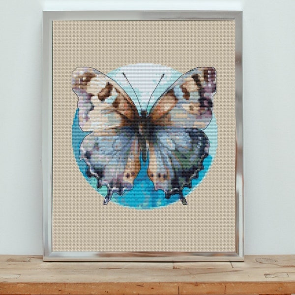 Butterfly cross-stitch,modern cross-stitch,Delicate embroidery design,Butterfly embroidery,Nature-inspired needlework,