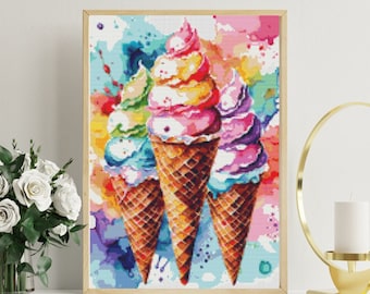 Ice Cream Cross Stitch Pattern: Modern Whimsical Foodie Design (PDF Pattern)