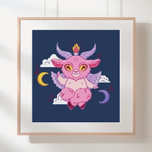 Pink Baphomet digital cross-stitch,Cross Stitch Pdf,modern cross-stitch,Occult embroidery,instant download,Satanic cross-stitch