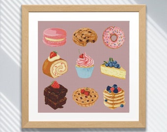 Pastries Cross-Stitch Pattern: Modern Kitchen Embroidery (PDF)