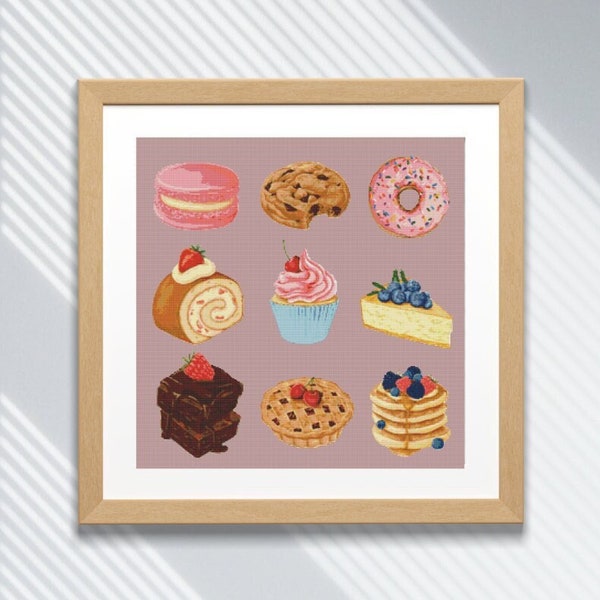 Pastries cross-stitch pattern,modern crossstitch,counted crossstitch,Bakery cross-stitch design,Kitchen embroidery,Food cross-stitch