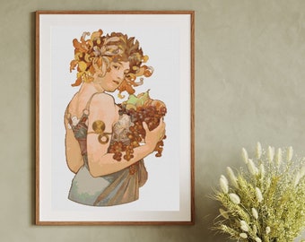 Patrón de punto de cruz de mujer Art Nouveau: Inspirado en Alphonse Mucha (PDF)