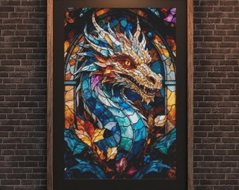 Dragon Stained Glass Cross Stitch Pattern: Fantasy Needlework (PDF Pattern)