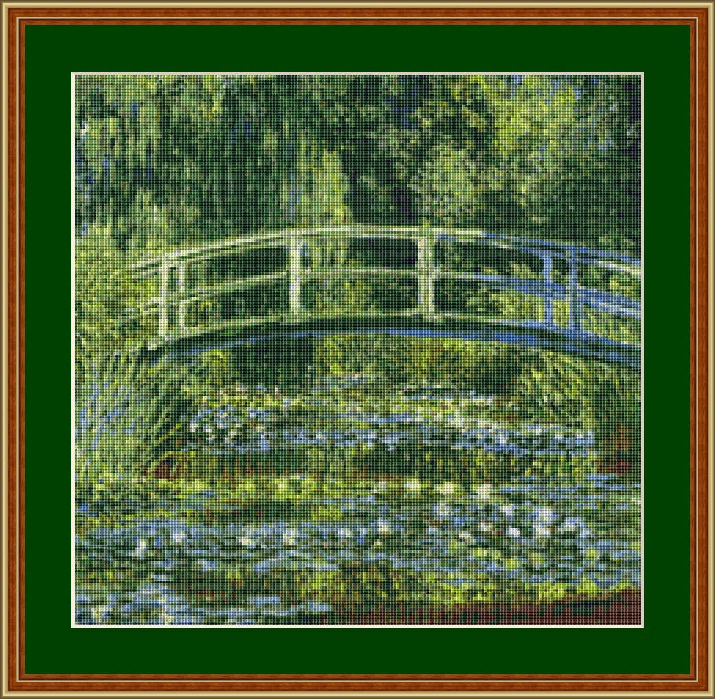 モネの日本の橋のクロスステッチパターン：睡蓮の刺繍（PDF） - Etsy 日本