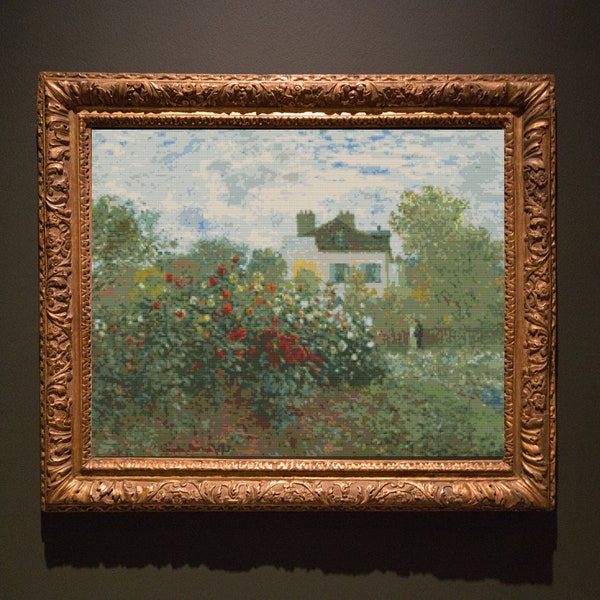 Le jardin de l'artiste à Argenteuil, point de croix, point de croix moderne, broderie Monet, point de croix impressionniste, broderie pour amateur d'art