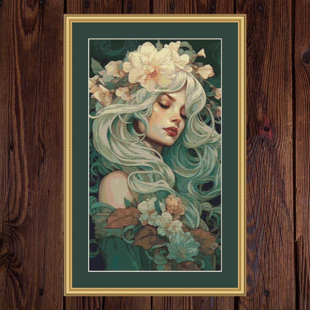 Ethereal Floral Goddess Cross Stitch Pattern | Art Nouveau PDF Chart ...
