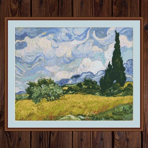 Wheat Field with Cypresses cross-stitch,modern cross-stitch,Van Gogh embroidery,Landscape cross-stitch,Famous painting,instant download