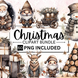 60 Watercolor Christmas Clipart Bundle, Cozy Neutral Color Christmas, Holiday Christmas Tree Ornaments Clipart, Instant Download PNG Bundle