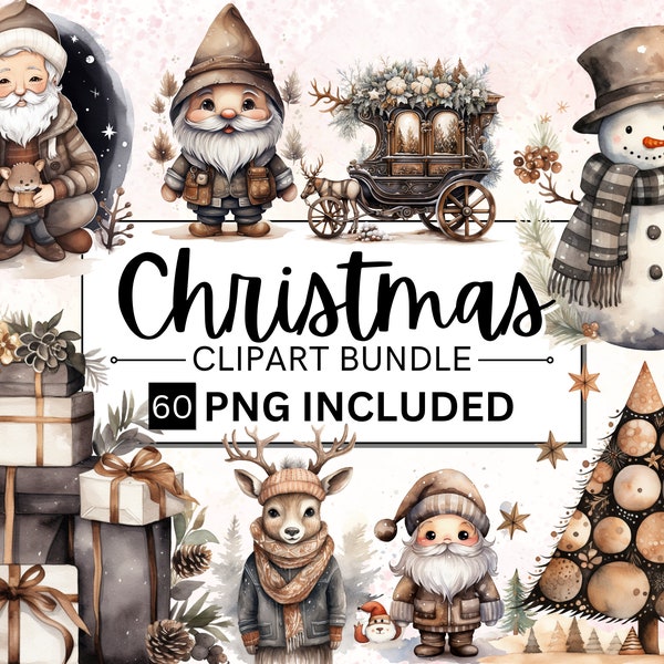 60 aquarel kerst clipart bundel, gezellige neutrale kleur Kerstmis, vakantie kerstboom ornamenten clipart, Instant Download PNG bundel