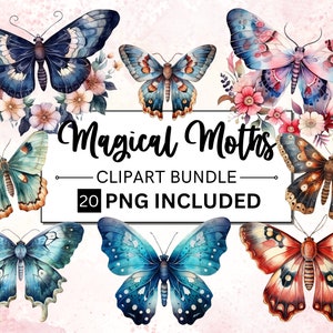 20 PNG Aquarell magische Motten Clipart, Motten Fantasy-Stil, mystische Schmetterlinge Clipart, Fantasy Schmetterling png bündel, mystische heidnische png