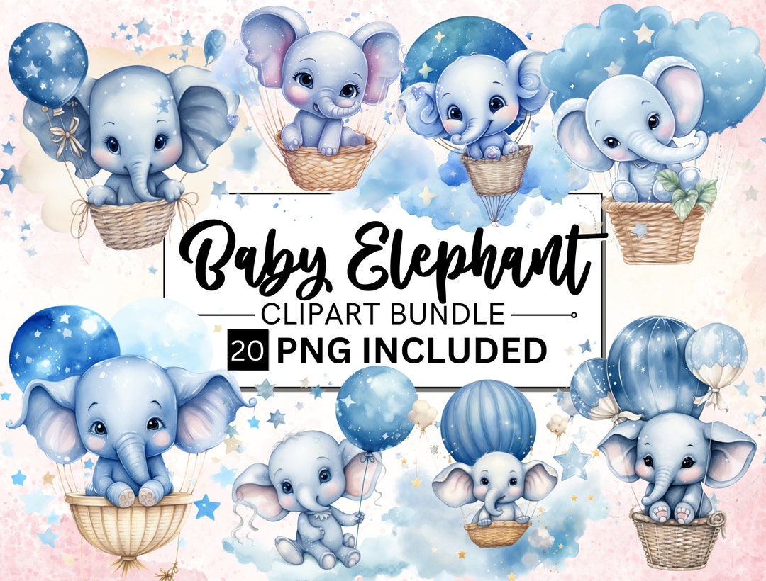 20 Watercolor Baby Elephant Clipart, Baby Elephant With Balloons Png ...