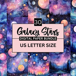 30 druckbare Sternengalaxie-Digitalpapier, kosmischer Raumlandschaftshintergrund, Sternenhimmelhintergrund, Download Junk Journal, Scrapbooking