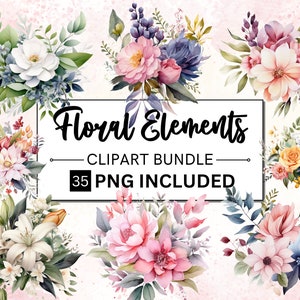 35 Imágenes prediseñadas florales de acuarela, imágenes prediseñadas florales, imágenes prediseñadas de boda, imágenes prediseñadas de primavera, patrón floral de acuarelaFlores silvestres Png, Flor de acuarela