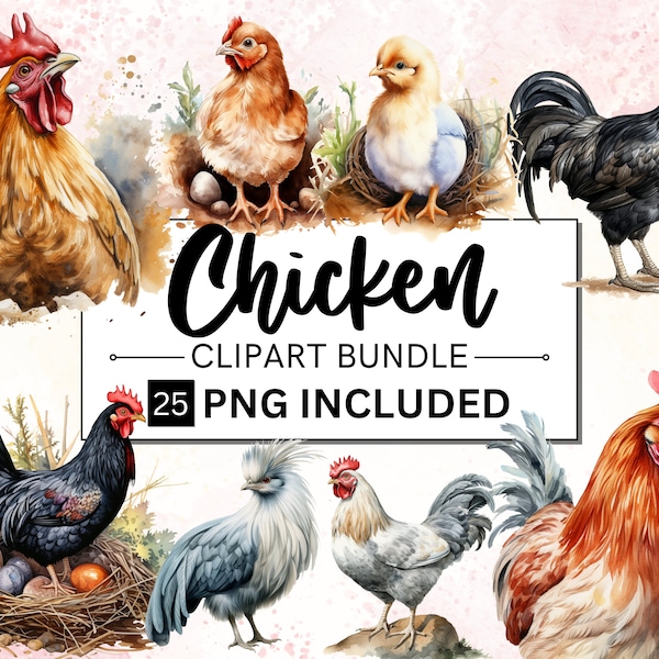 25 Watercolor chicken clipart, Farm animals Clipart, Hen clipart, Cottagecore Animal Life, Cute Chickens and Chicks, PNG Instant Download