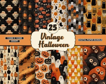 116 Vintage Halloween Digital Design Paper,orange & Black Patterns ...