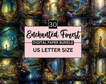 Paquete de papeles digitales Bosque Encantado, Bosque Mágico (Descarga JPEG)