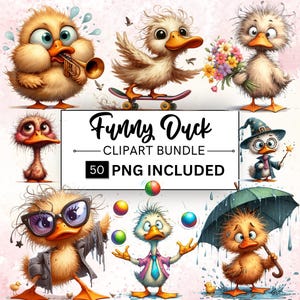 50 Quirky Ducks PNG Clipart Bundle, Animais de Fazenda Peculiares, Pato Engraçado Caprichoso, Gráficos Engraçados de Animais, Fundo Transparente, Uso Comercial