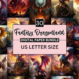 30 Printable Fantasy Dragonland Digital Paper, Mystery Dragon Background, Magical Dragon Backdrop, Download Junk Journal, Scrapbooking