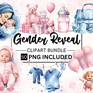 50 Aquarell Gender Reveal Bundle, Neugeborenen Baby Boy Girl Aquarell Pastell Farbe Clipart, Baby Shower, Neugeborenen Baby, Clipart Baby, Kindergarten PNG