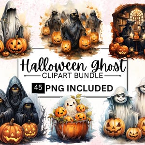 45 Watercolor Spooky Halloween Ghosts Clipart, Cute Halloween PNG, Spooky Ghosts, Scrapbook, Paper Crafts, PNG Digital File Commercial Use