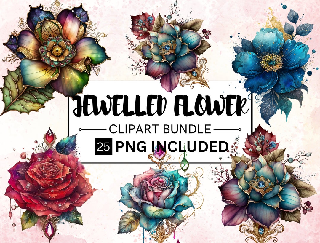 25 PNG Watercolor Royal Flowers Clipart, Magical Flower Bundle ...